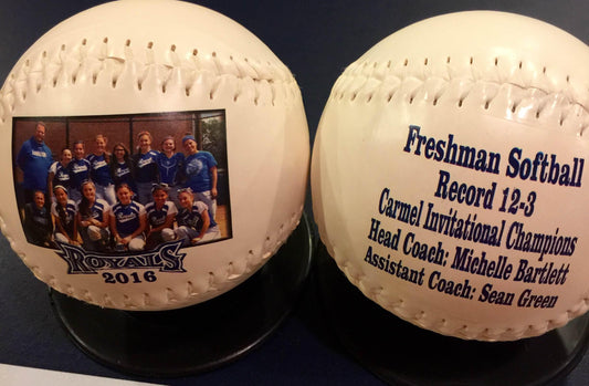 Custom Made 2 Sides Print White and Yellow Softball Gifts for Coaches, Players, and Fans. Personalized on the Front and Back.