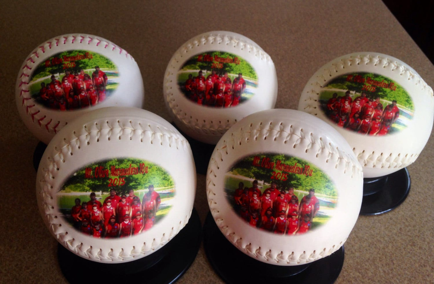 Custom Made, White and Yellow Personalized Softballs for Coaches' Gift, Softball Gifts, Senior Gifts and Sports Gifts. Print on the Front.