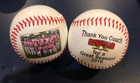 Personalized 2 Sided Print Custom Baseballs for Coaches' Gifts, Baseball Gifts, Senior Gifts, Sponsor Gifts and Team Awards. Print on the Front and Back
