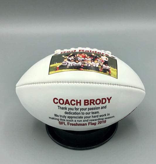 Personalized 2 Panel Print Mini Size Footballs for Coach's' Gift, Senior Gifts, Team Awards, Sponsor Gifts, Weddings and Football Gifts