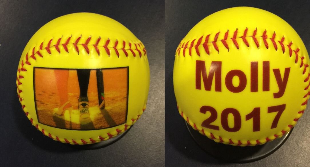 Unique 2 Prints Sides White and Yellow Softball Gifts for Coaches Players and Fans. Personalized on the Front and Back.